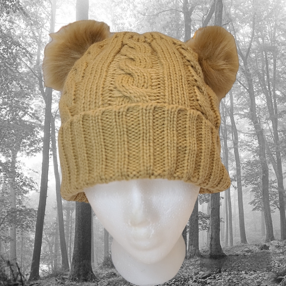 Sherpa Lined Knit Beanie with double Pom Pom's adult